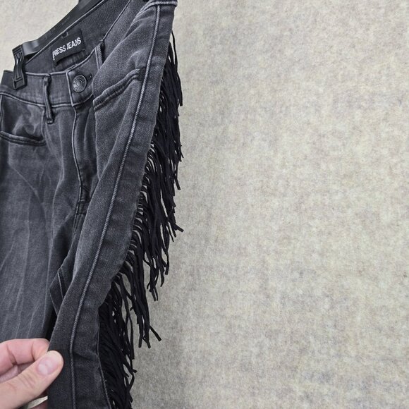 Express Jeans Fringe Legging Mid-Rise Skinny Jeans Black Denim Womens Size 6R - Picture 3 of 10